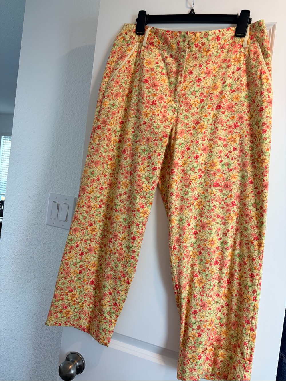 Talbots Yellow Floral Capri Pants with Pink & Green Accents